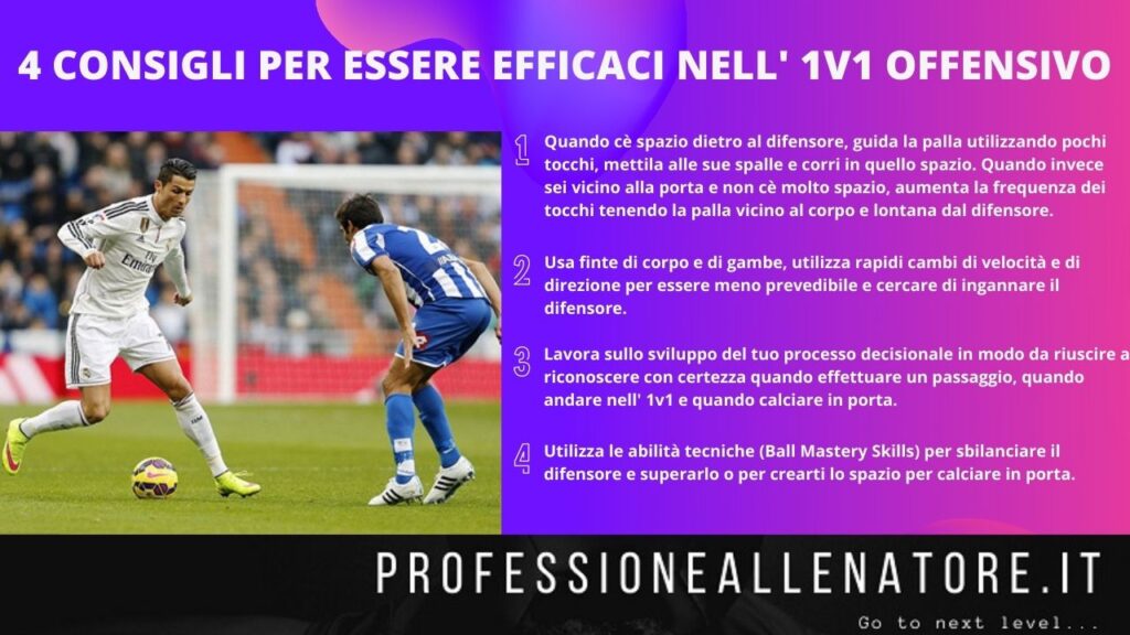 infografica 4 consigli per essere efficaci nell' 1v1 offensivo